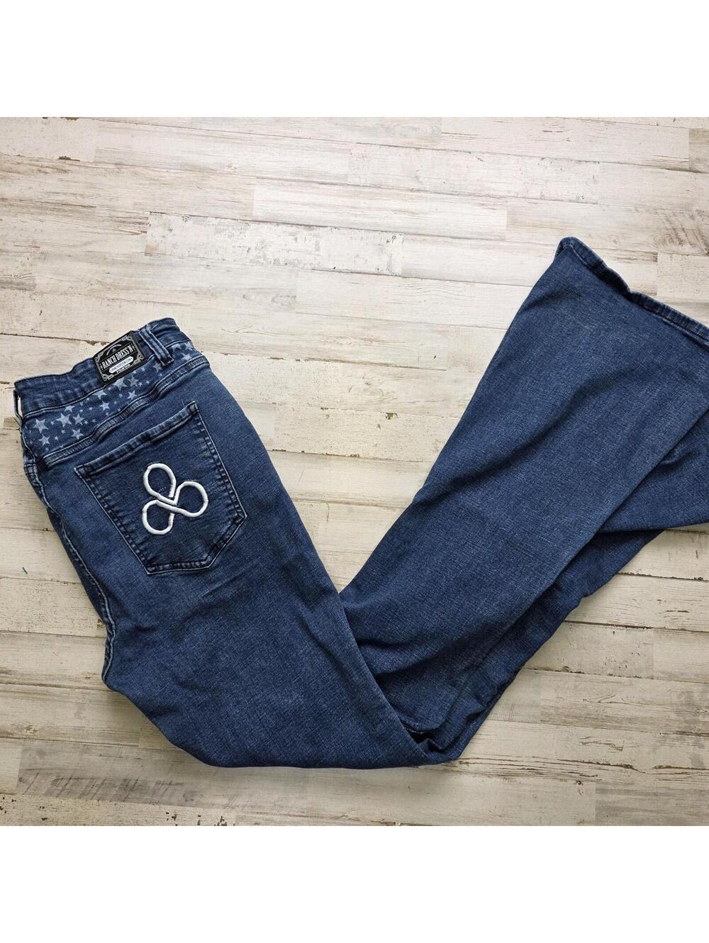 Ranch Dress’n Blue Jeans Flare Bell Bottom Size 20 Fits 35x34 Embroidered Pocket